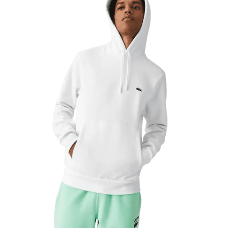 Sweat à capuche Lacoste homme CORE SOLID blanc face porté