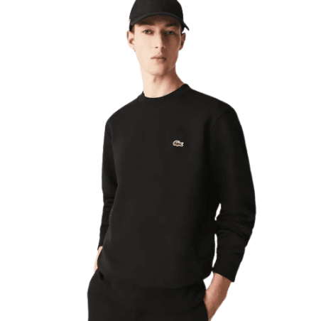 Sweat col rond Lacoste homme CORE SOLID noir face porté