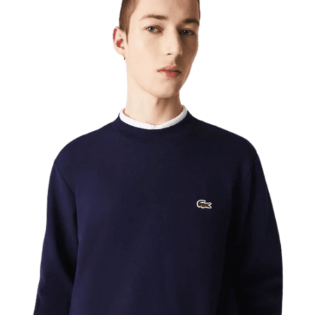 Achat sweat col rond Lacoste homme CORE SOLID bleu logo