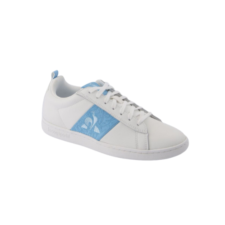 achat Chaussure Le Coq Sportif Femme COURTCLASSIC PLANTS Blanc/Bleu profil avant droit