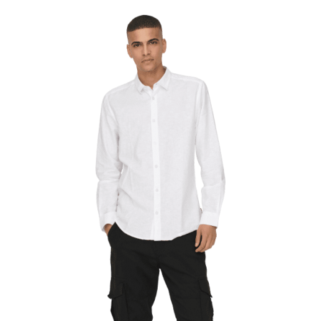 achat Chemise Only&Sons Homme CAIDEN LS SOLID LINEN NOOS Blanche profil avant porté