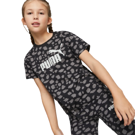 achat T-shirt Puma Fille G ESS+ ANIML AOP TEE Noir face porté