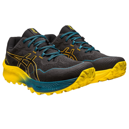 achat Chaussure de trail Asics homme GEL-TRABUCO 11 noir/jaune profil droit deux chaussures