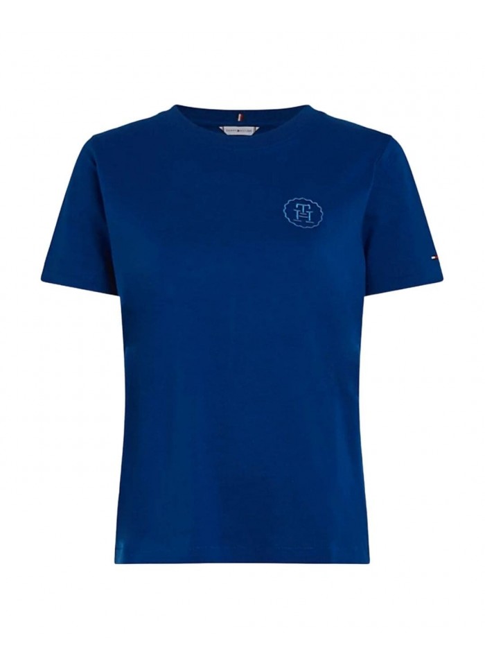 achat T-shirt Tommy Hilfiger Femme Tampon MONOGRAMME Brodé Bleu face