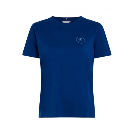 achat T-shirt Tommy Hilfiger Femme Tampon MONOGRAMME Brodé Bleu face