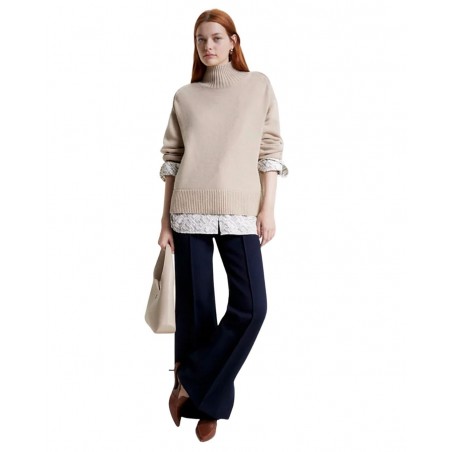 achat Pull Tommy Hilfiger Femme COL CHEMINEE Beige tenue