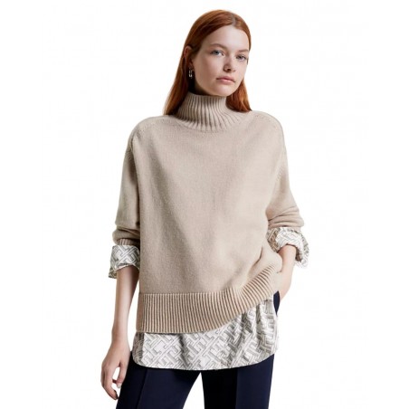 achat Pull Tommy Hilfiger Femme COL CHEMINEE Beige profile