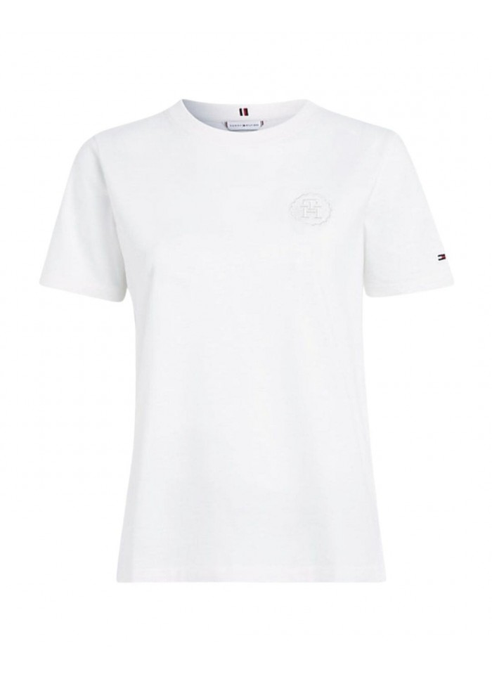 achat T-shirt Tommy Hilfiger Femme Tampon MONOGRAMME Brodé Blanc face