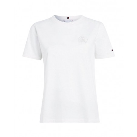 achat T-shirt Tommy Hilfiger Femme Tampon MONOGRAMME Brodé Blanc face