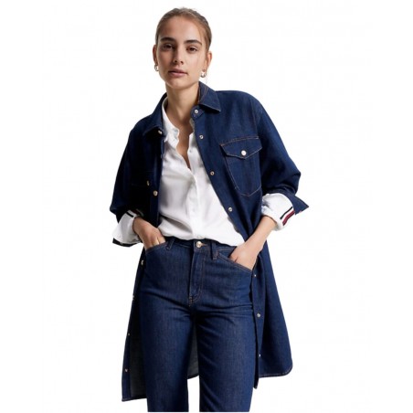 achat Robe Tommy Hilfiger Femme Denim LS Bleu détails ouverte