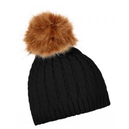 achat Bonnet Herman Torsade uni à Pompon Noir noir