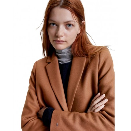 achat Manteau Droit Tommy Hilfiger Femme BLEND CLASSIC Marron détails