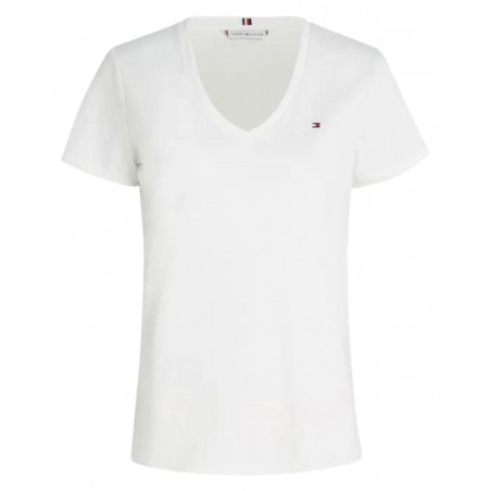 achat T-shirt Tommy Hilfiger Femme col V Blanc face