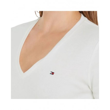 achat T-shirt Tommy Hilfiger Femme col V Blanc détails