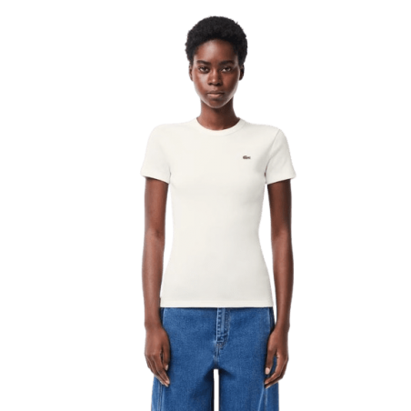 achat T-shirt LACOSTE femme CORE ESSENTIALS blanc porté