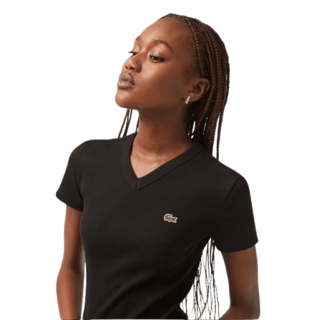 achat T-shirt LACOSTE femme CORE ESSENTIALS noir détail