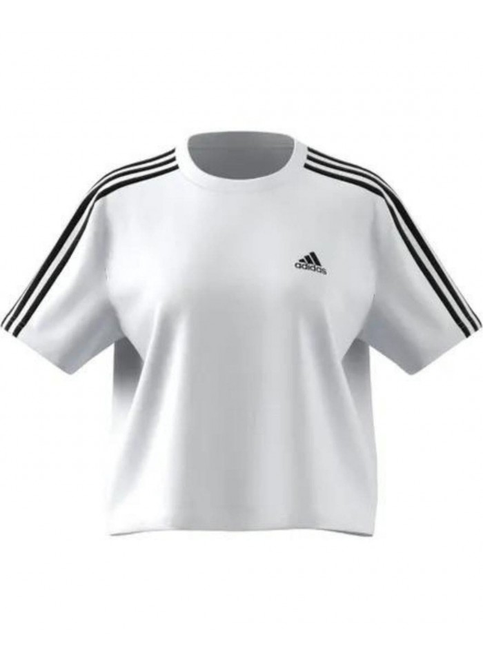 achat T-shirt Crop Top Adidas Femme 3 bandes Blanc face