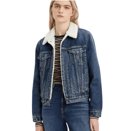 Achat Veste en jean LEVIS Femme ORIGINAL SHERPA TRUCKER Bleu porté