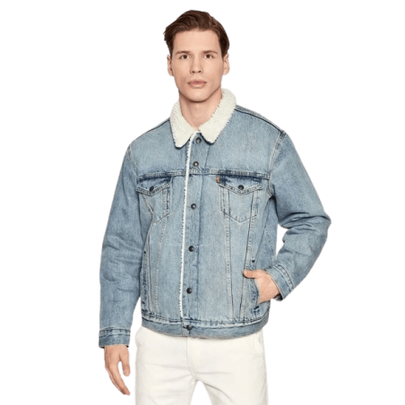 achat Veste LEVIS homme SHERPA TRUCKER bleu porté