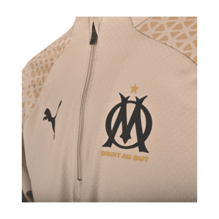 achat Haut d'entraînement Puma OM Enfant 1/4 ZIP Or/sable logo