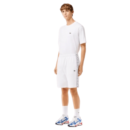 achat Short LACOSTE homme BANDE SIGLÉE blanc porté